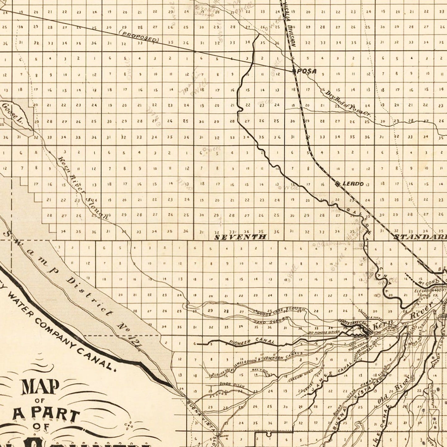 Vintage Map of Kern County, California, 1877