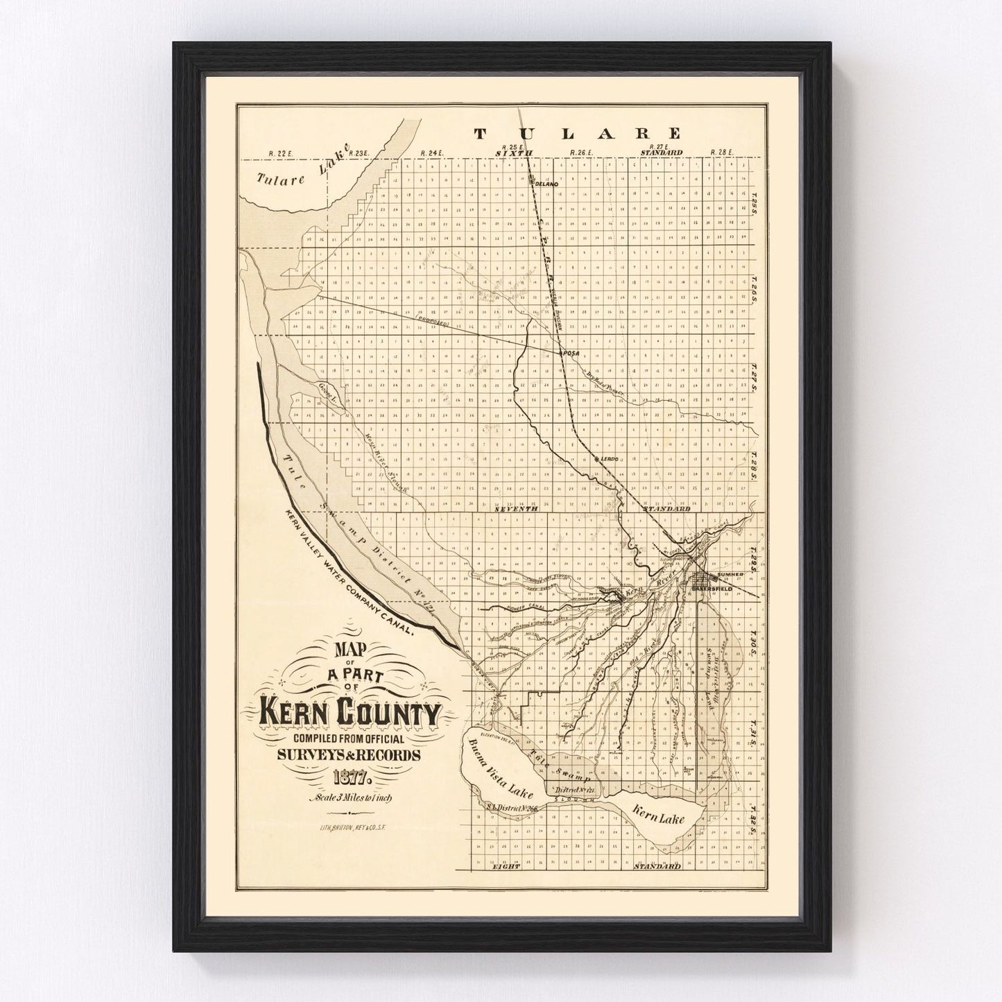 vintage map of Kern County, California, 1877
