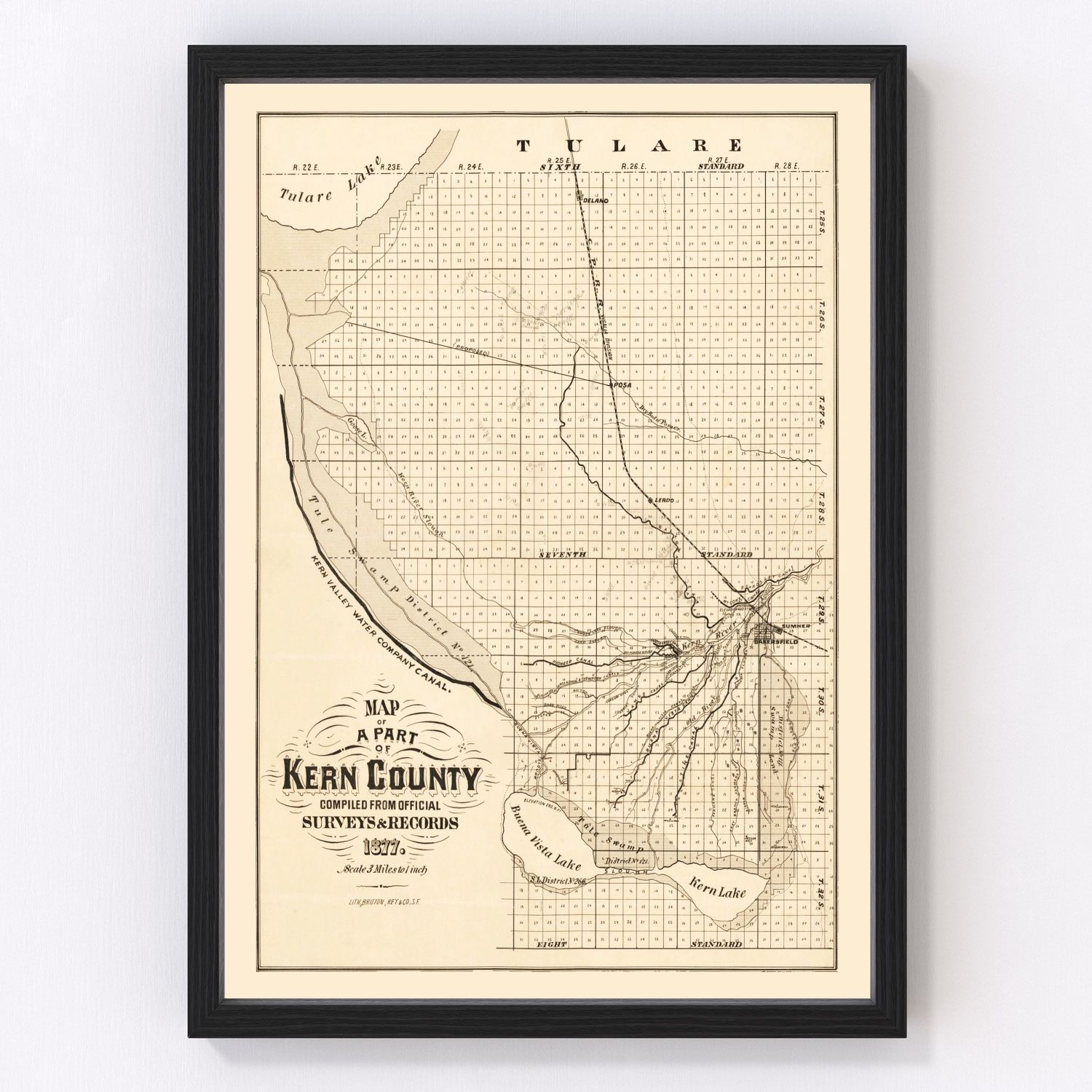 vintage map of Kern County, California, 1877