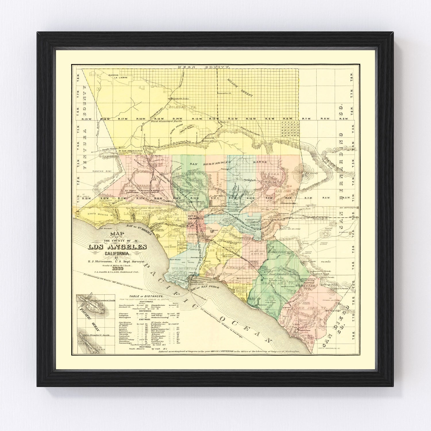vintage map of Los Angeles County, California, 1880