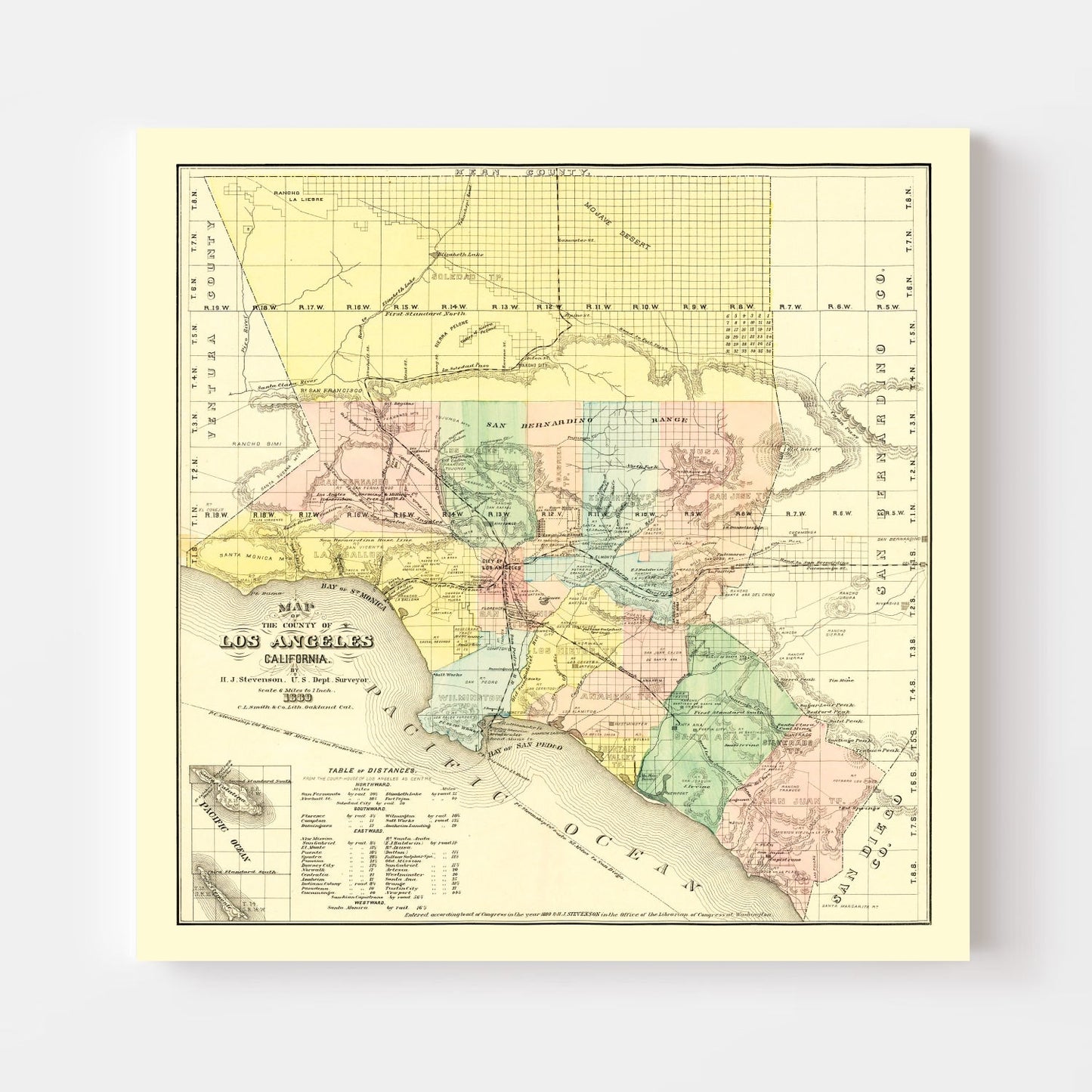 Vintage Map of Los Angeles County, California, 1880