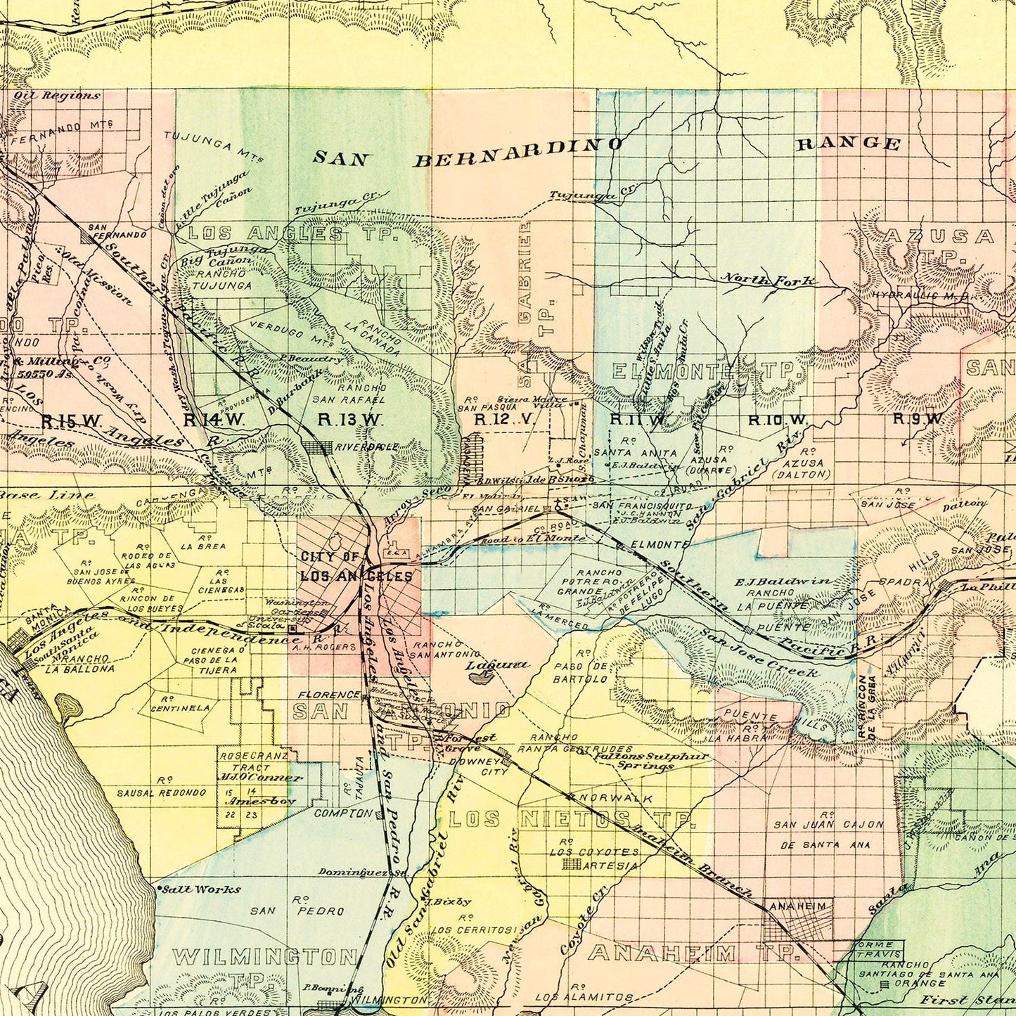 Vintage Map of Los Angeles County, California, 1880