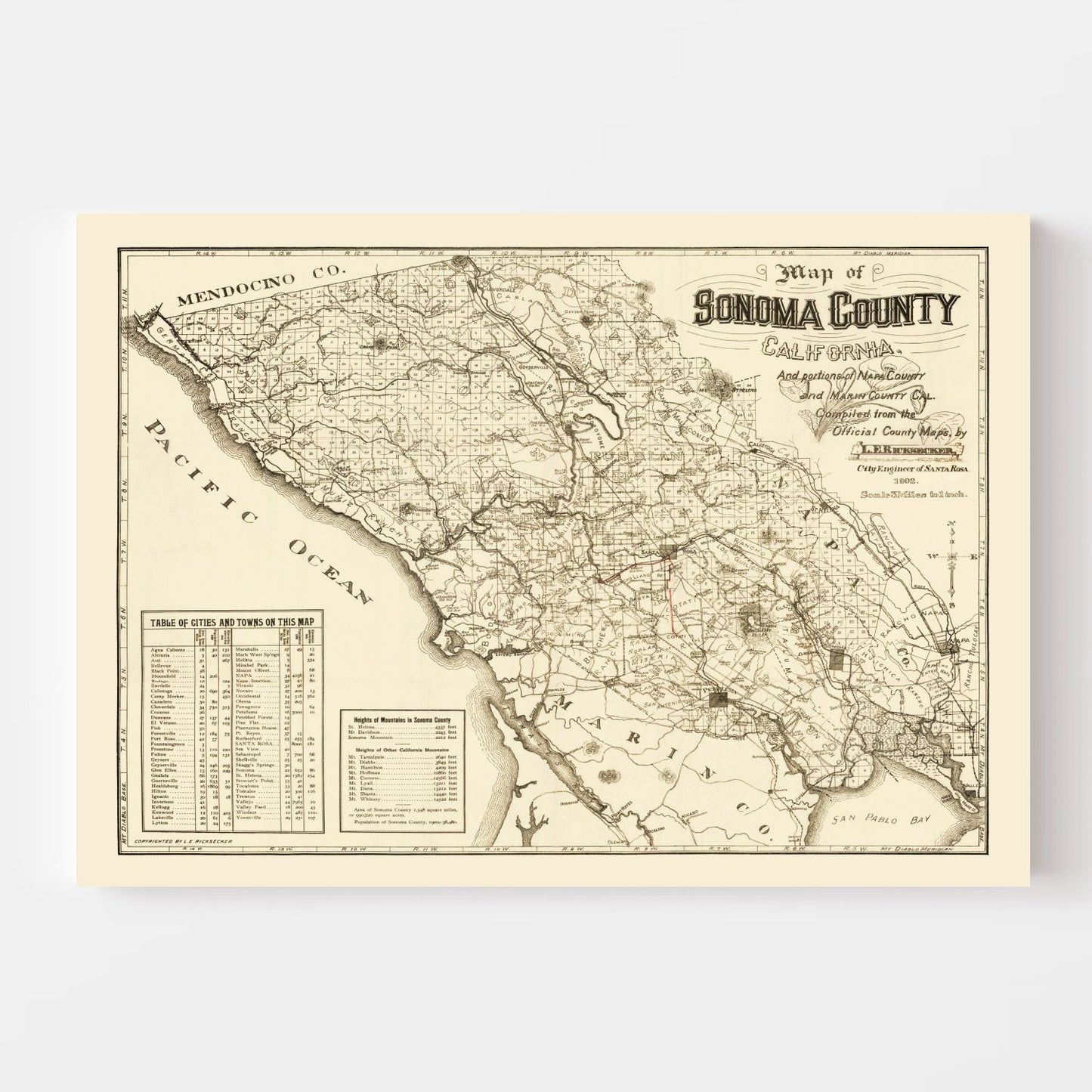Vintage Map of Sonoma County, California, 1902