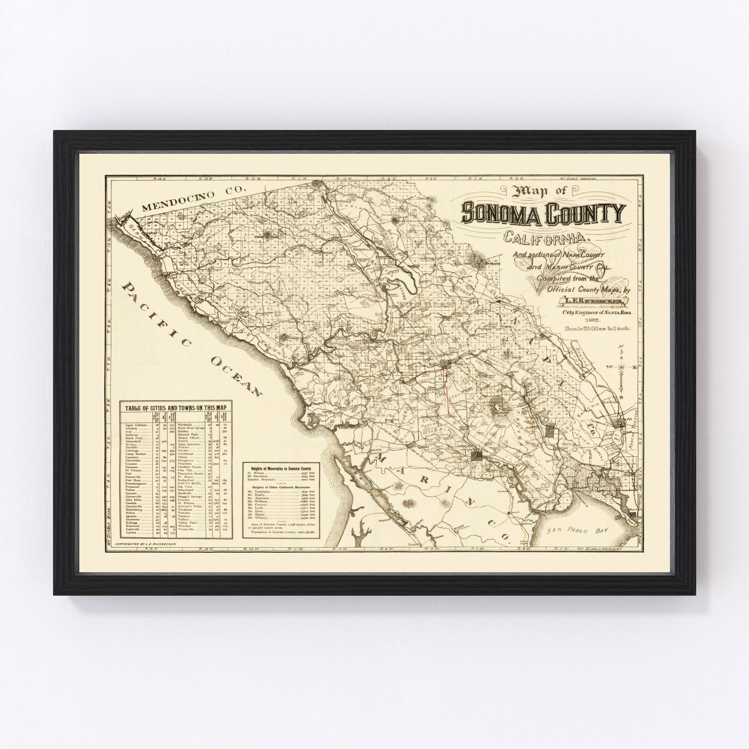 vintage map of Sonoma County, California, 1902