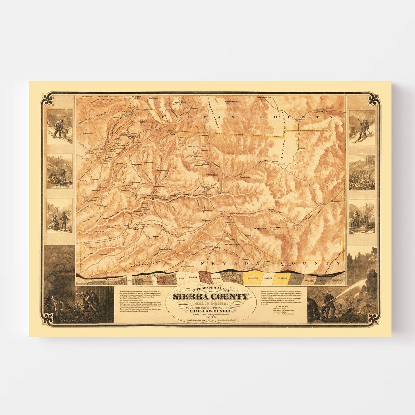 Vintage Map of Sierra County, California, 1874