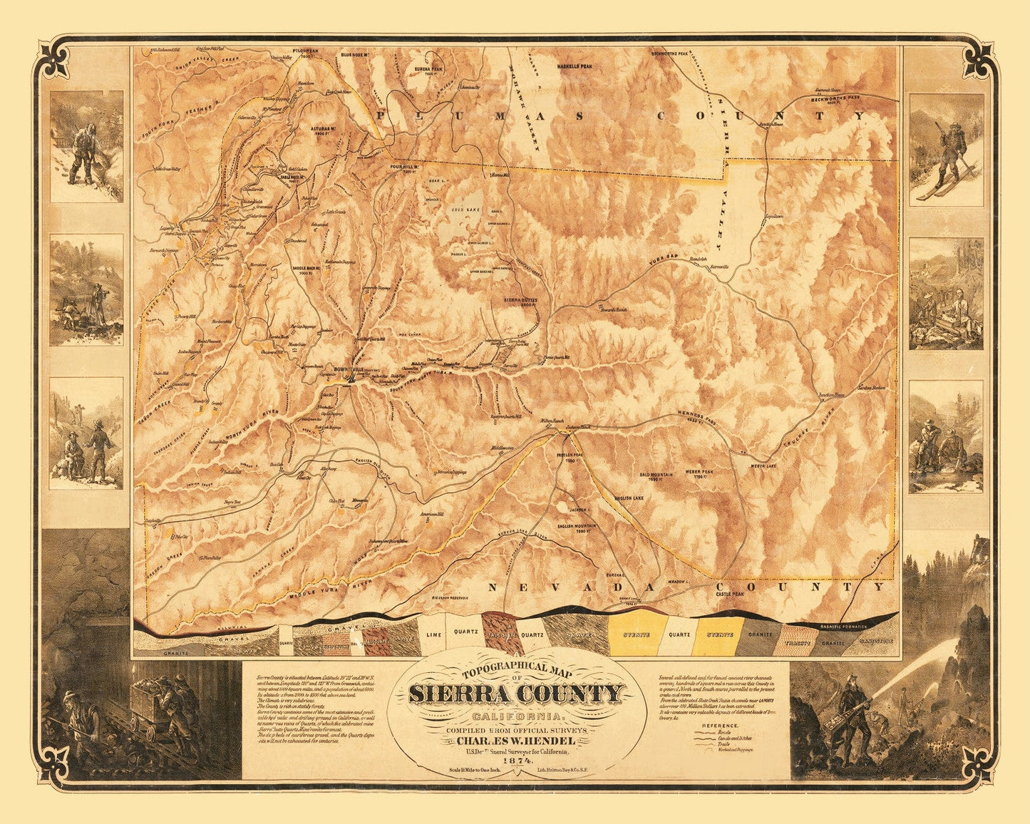 Vintage Map of Sierra County, California, 1874