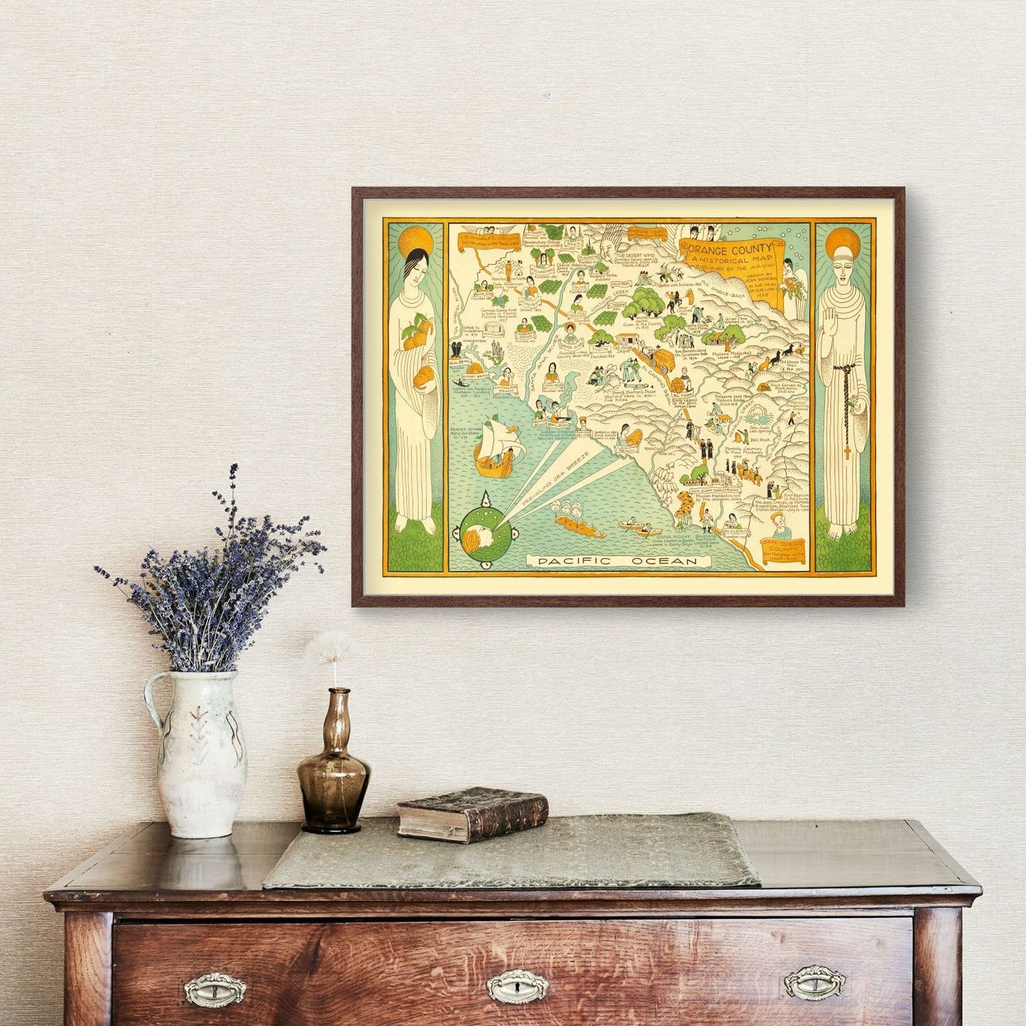 Vintage Map of Orange County, California, 1929