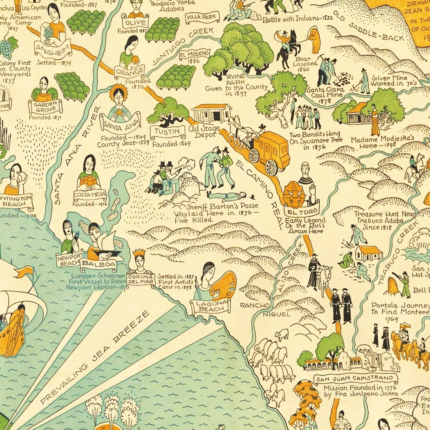 Vintage Map of Orange County, California, 1929