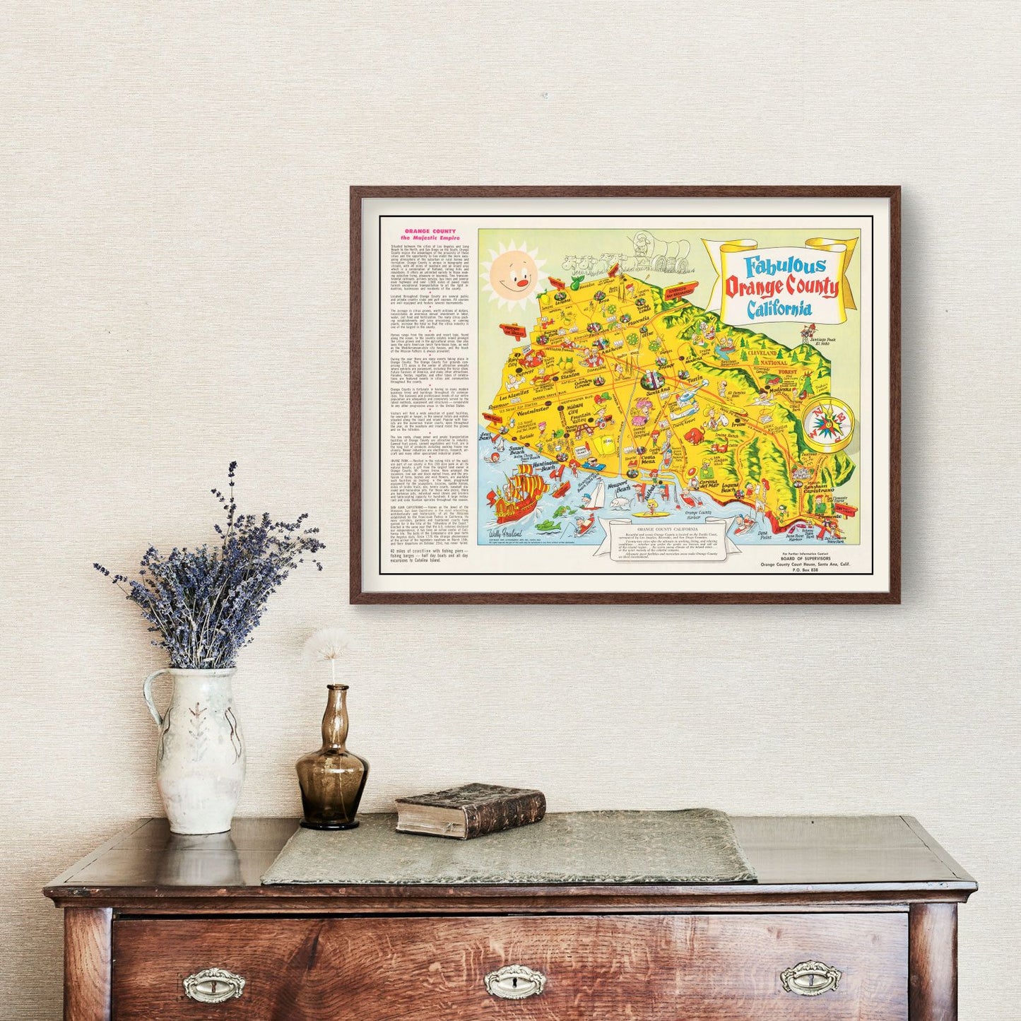 Vintage Map of Orange County, California, 1957