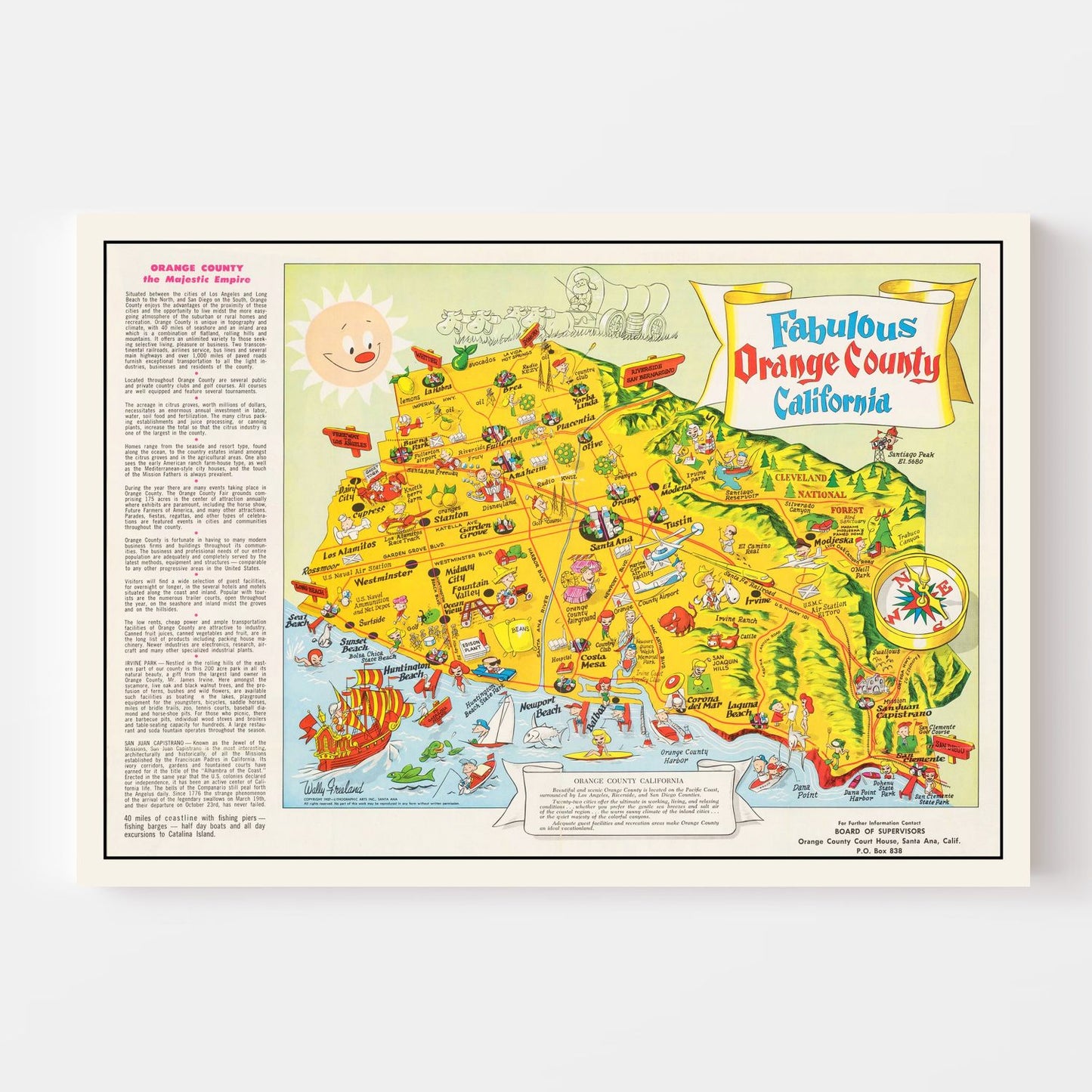 Vintage Map of Orange County, California, 1957