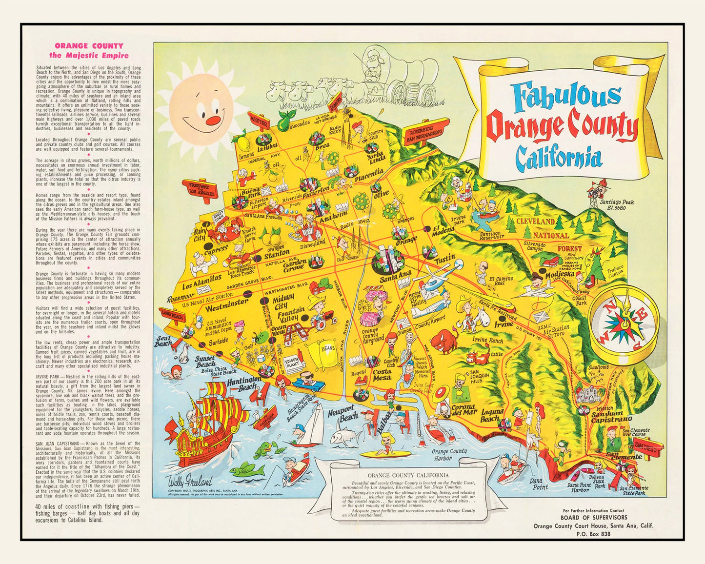 Vintage Map of Orange County, California, 1957