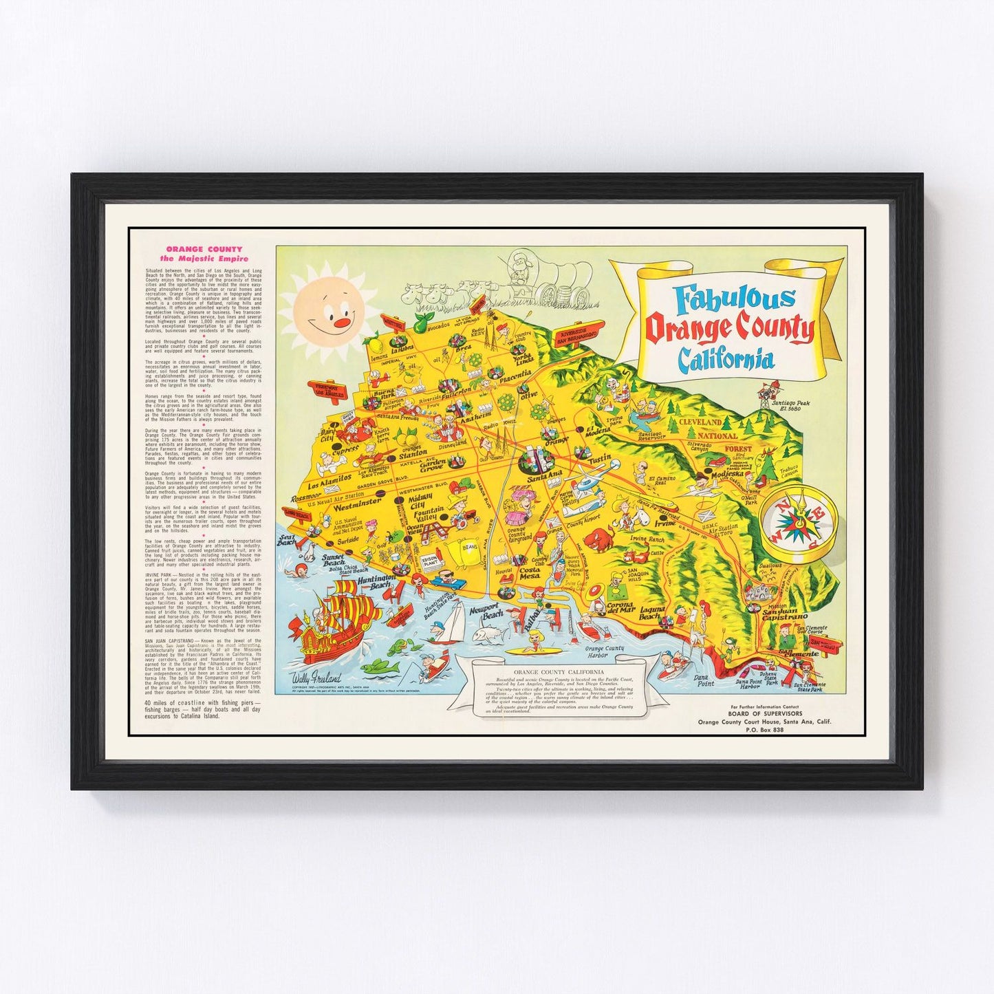 Vintage map of Orange County, California, 1957