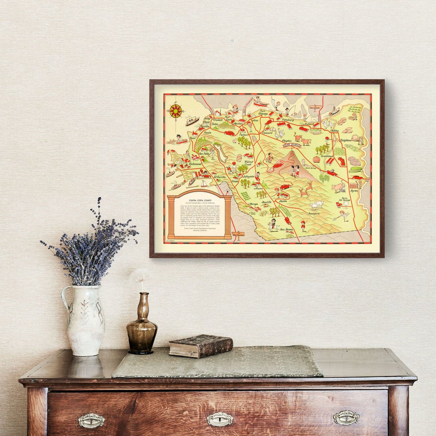 Vintage Map of Contra Costa County, California, 1930