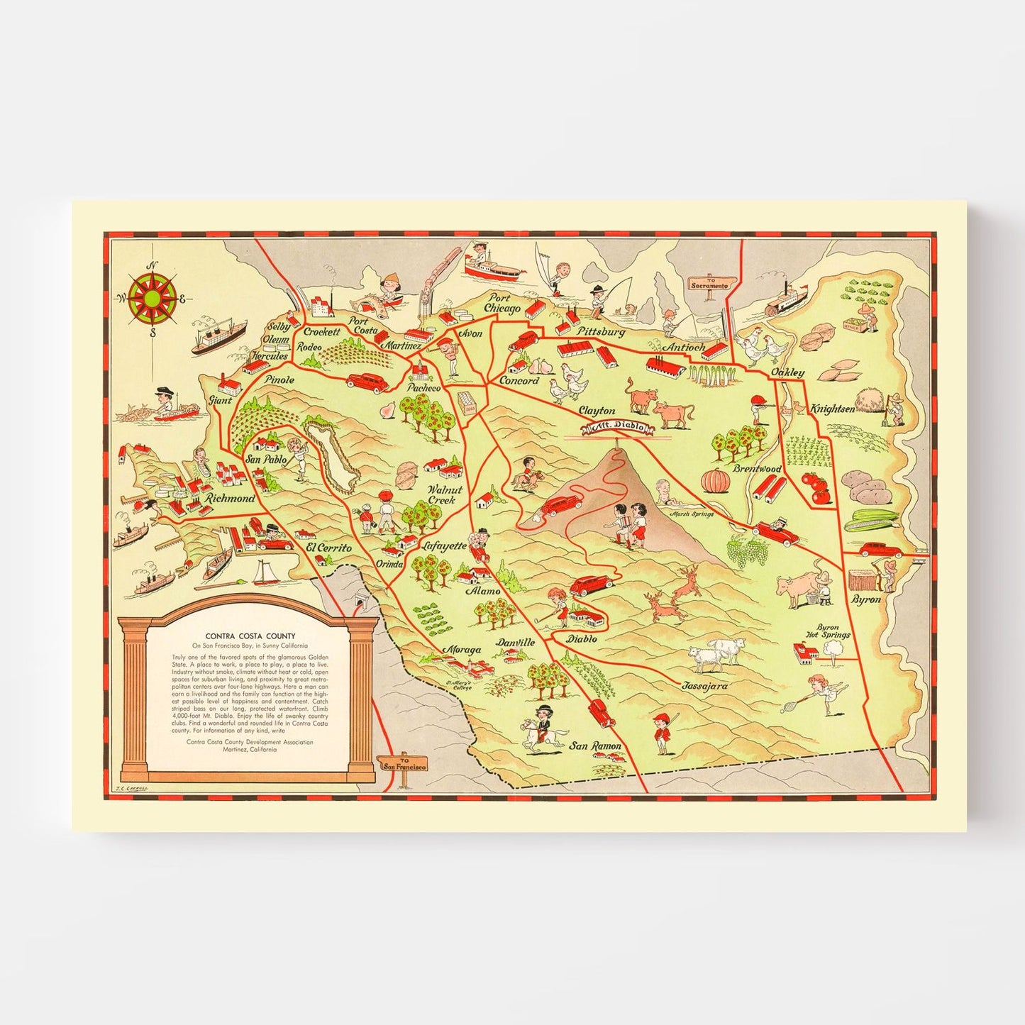 Vintage Map of Contra Costa County, California, 1930
