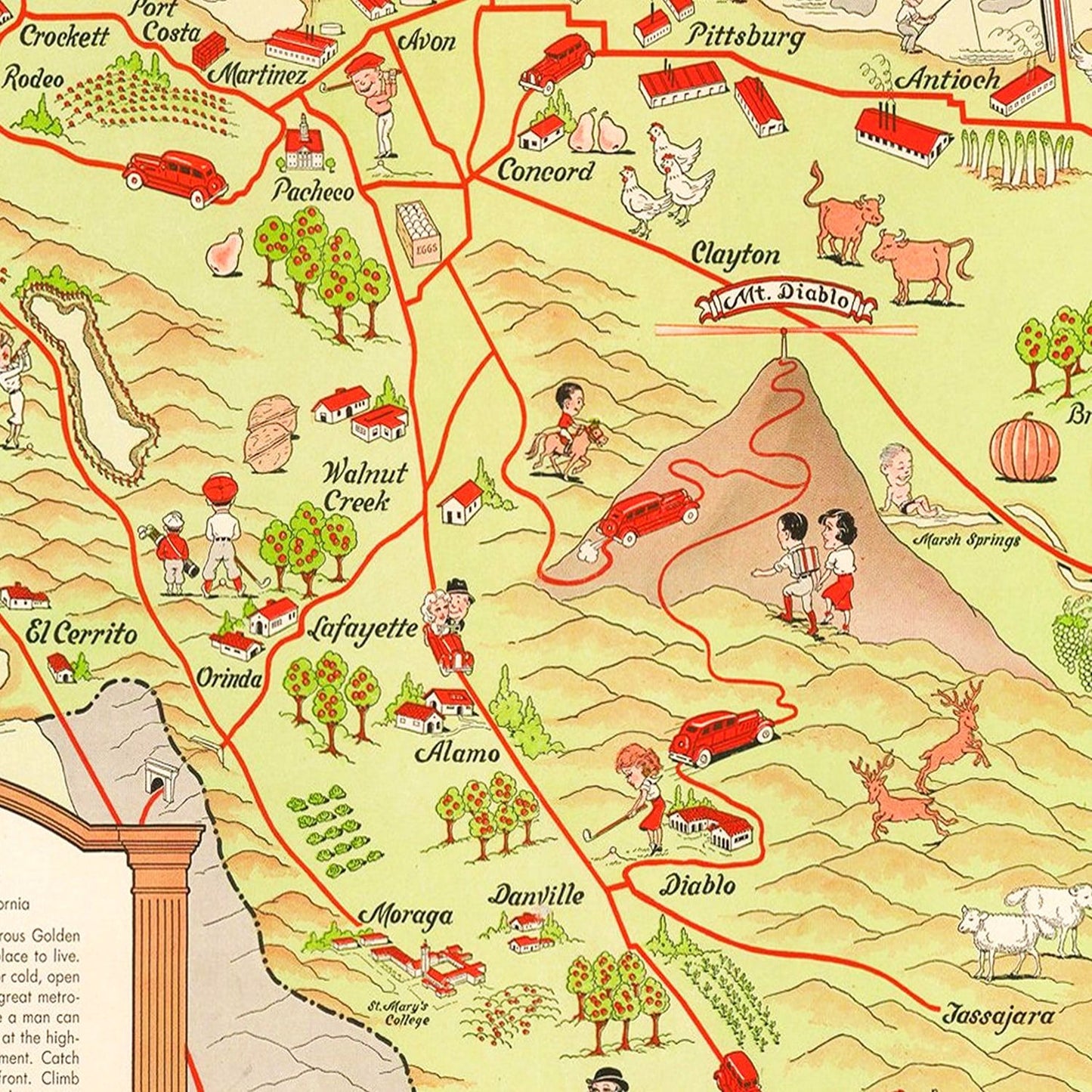 Vintage Map of Contra Costa County, California, 1930