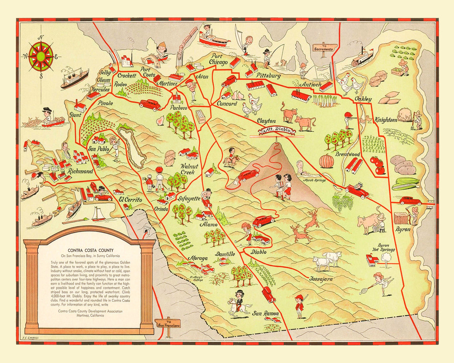 Vintage Map of Contra Costa County, California, 1930