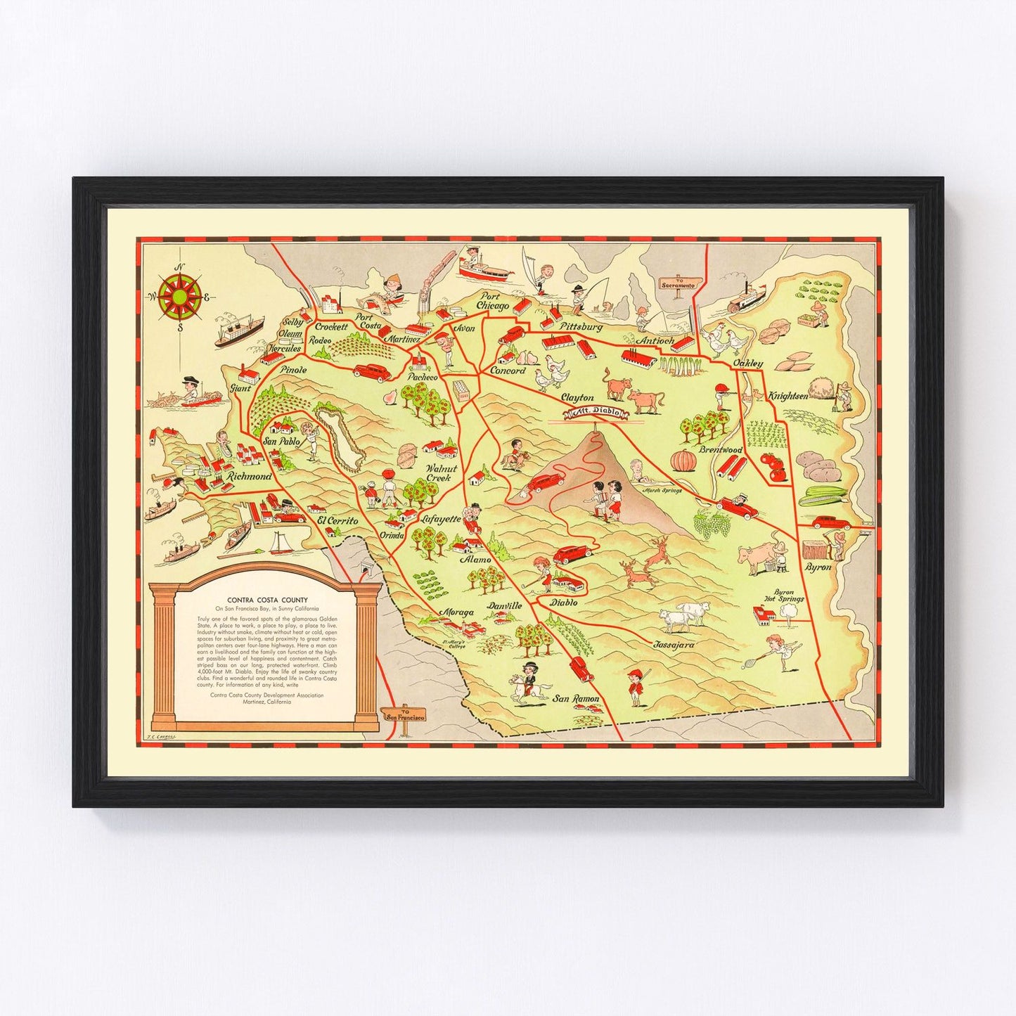Vintage map of Contra Costa County, California, 1930