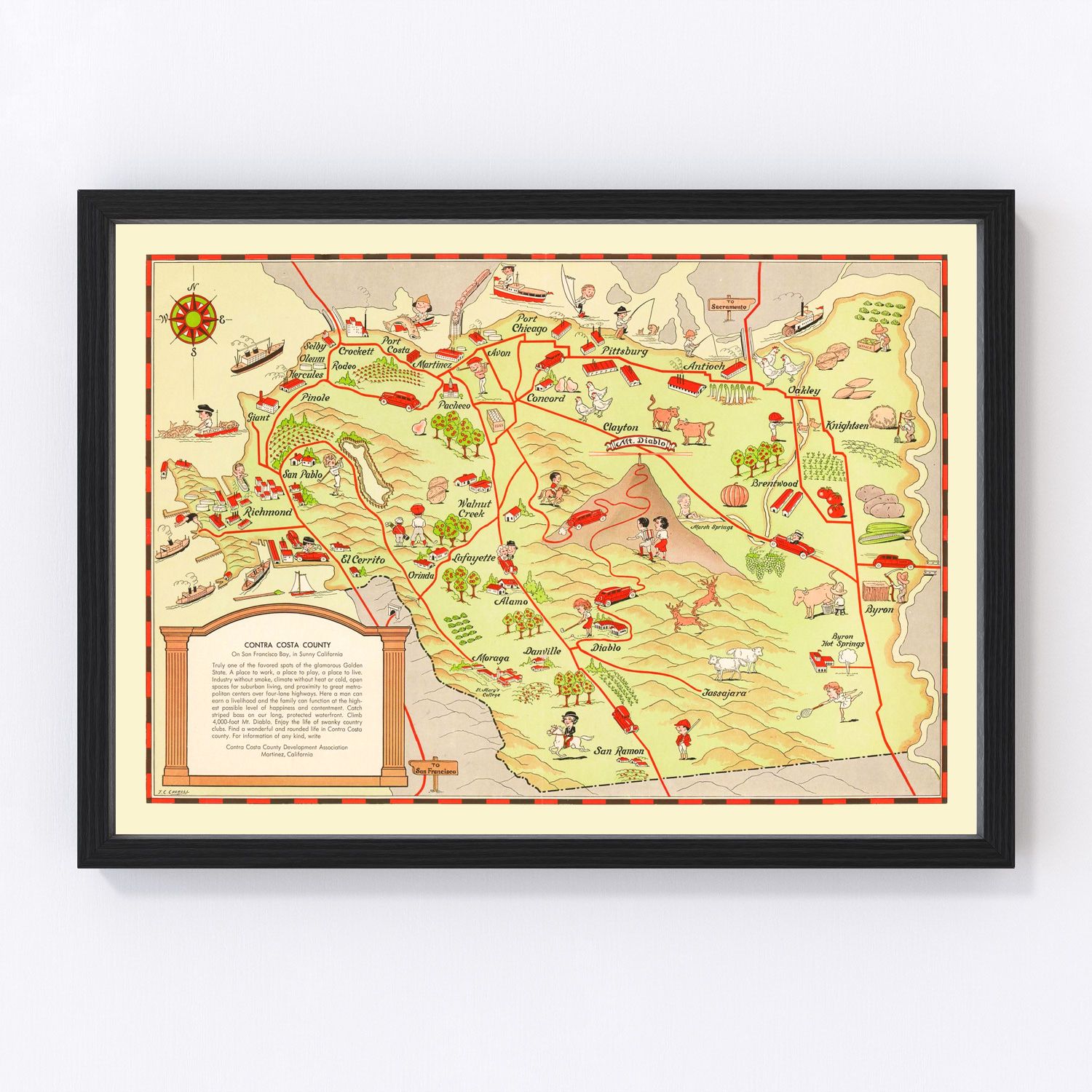 Vintage map of Contra Costa County, California, 1930