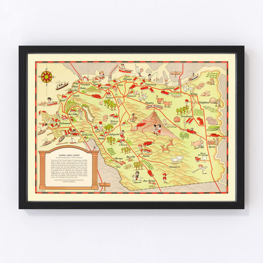 Vintage map of Contra Costa County, California, 1930