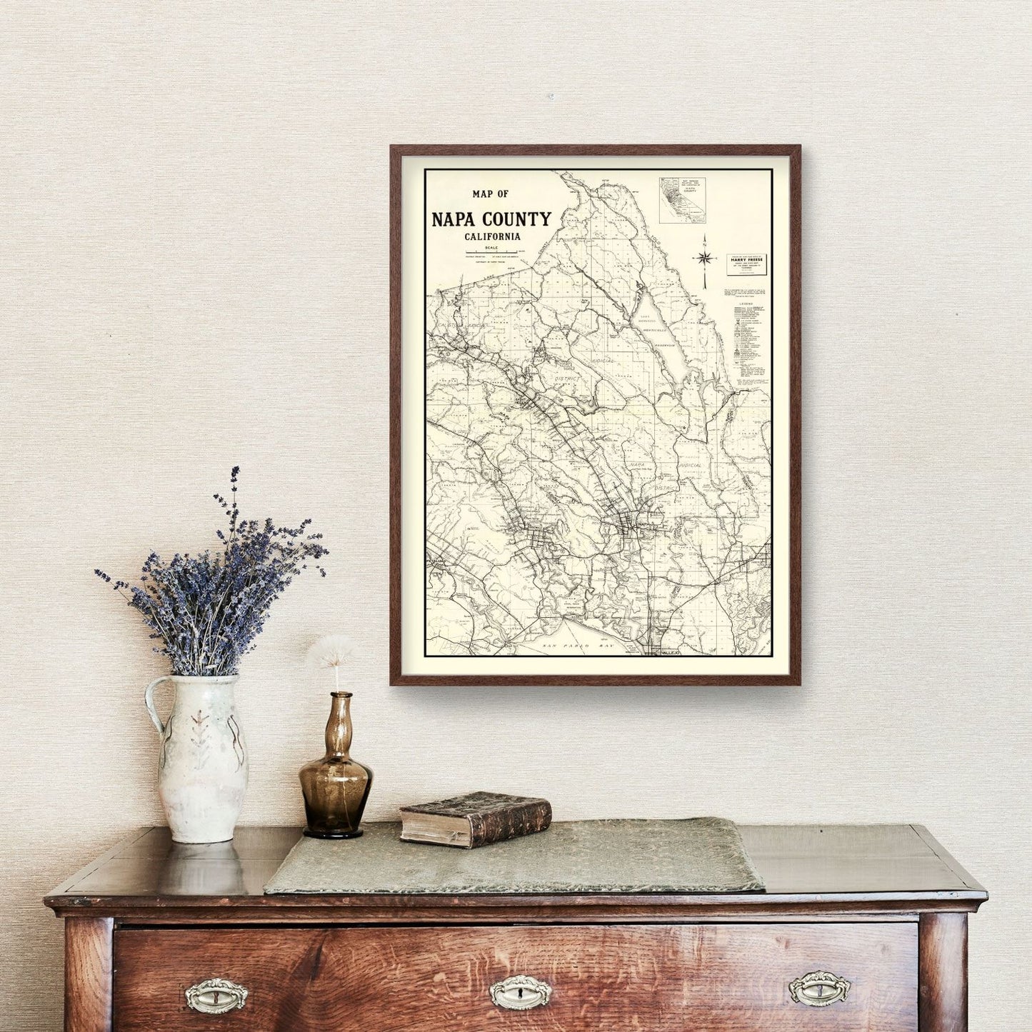 Vintage Map of Napa County, California, 1950