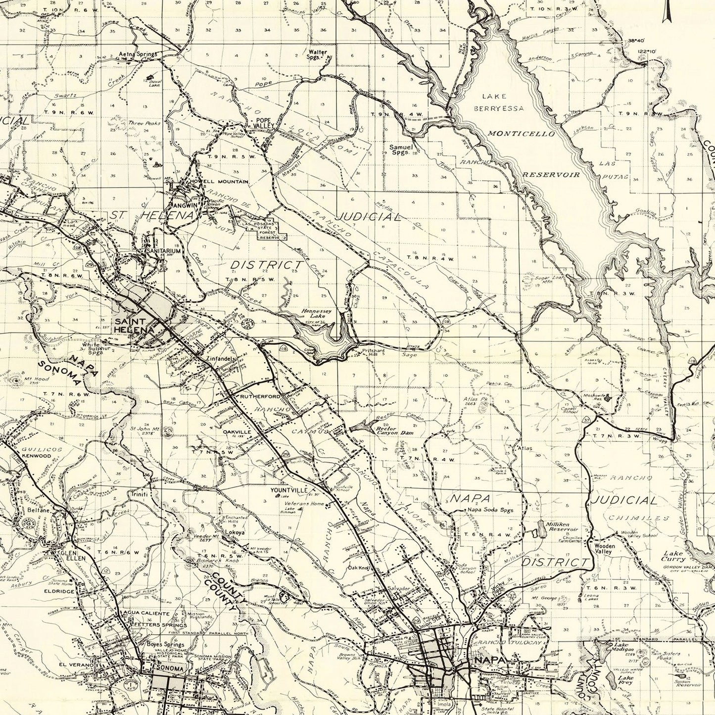 Vintage Map of Napa County, California, 1950