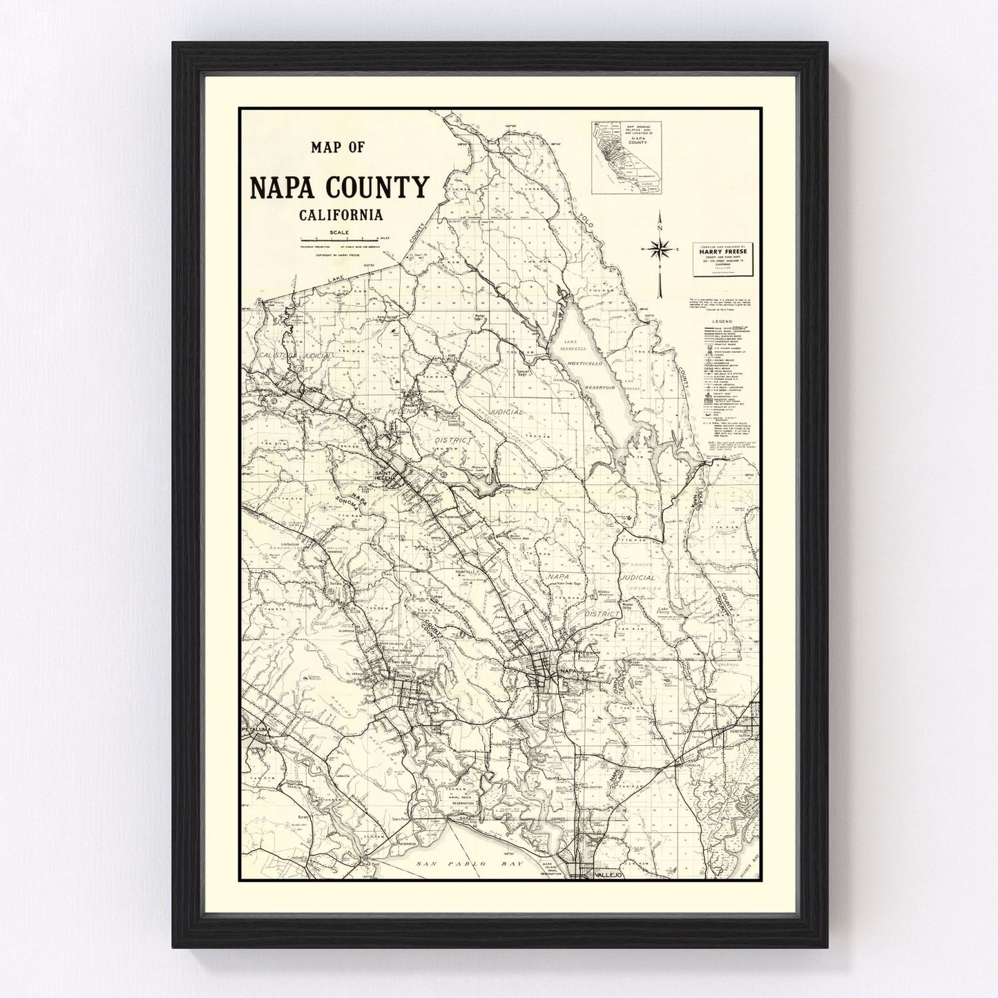 Vintage map of Napa County, California, 1950