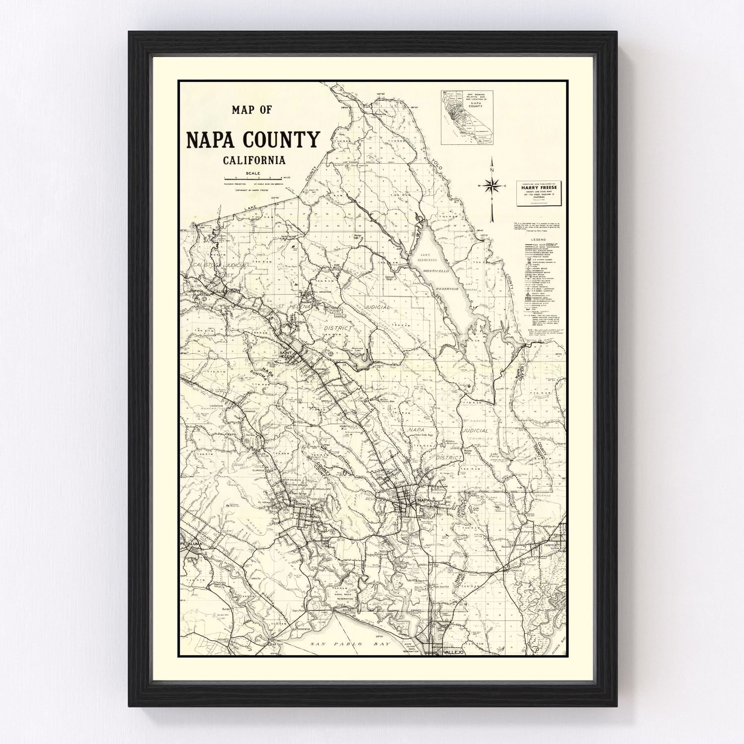 Vintage map of Napa County, California, 1950