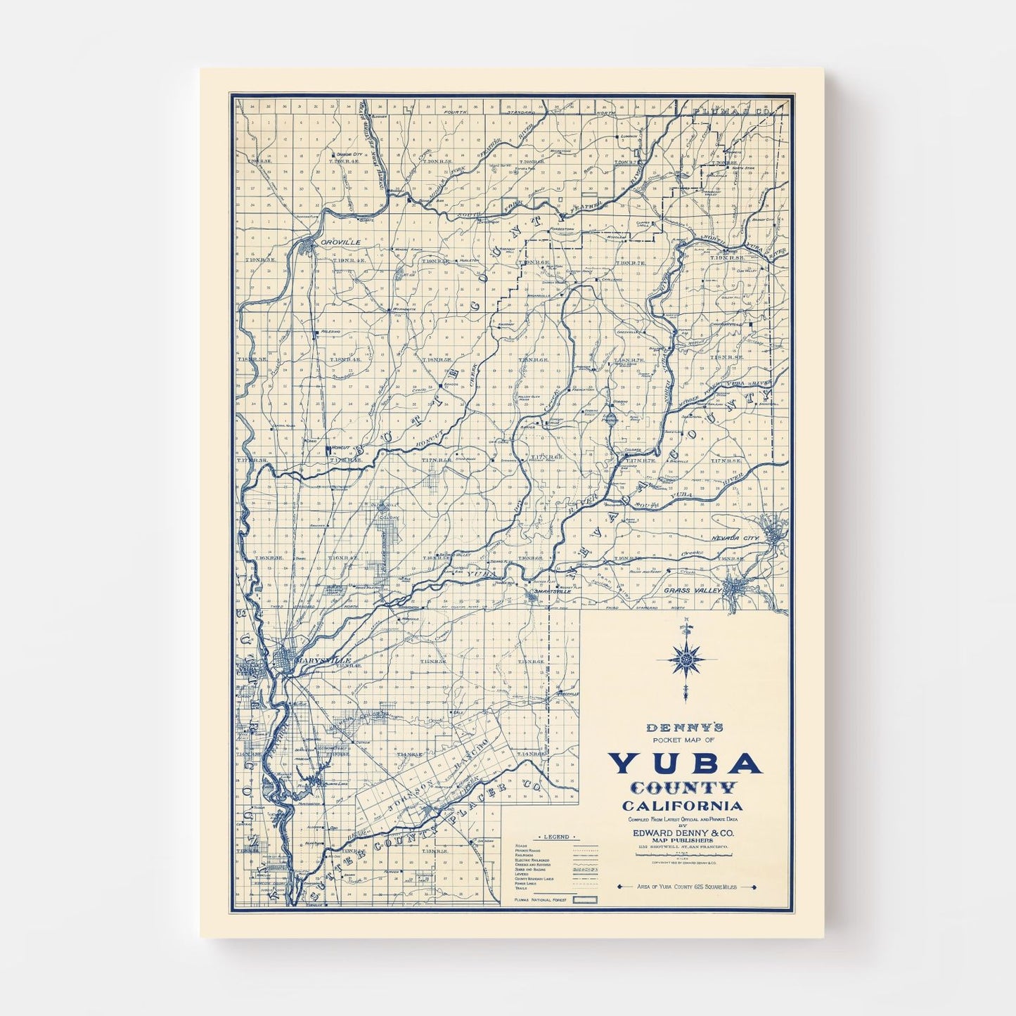 Vintage Map of Yuba County California, 1913