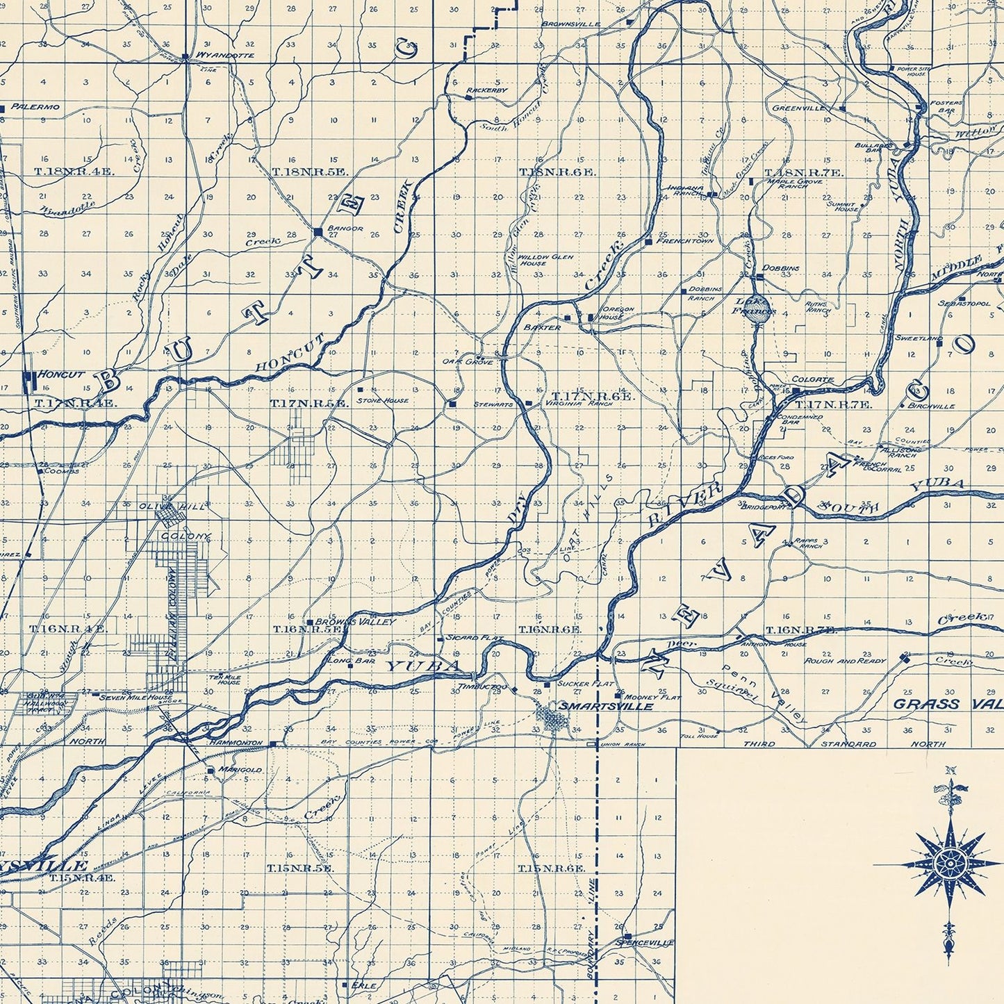 Vintage Map of Yuba County California, 1913