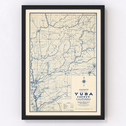 Vintage 1913 map of Yuba County California, digitally restored print
