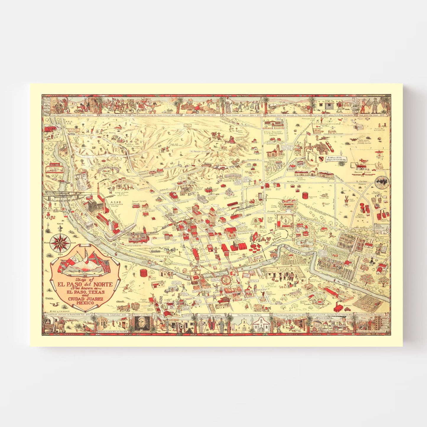 Vintage Map of El Paso, Texas Business Section, 1932