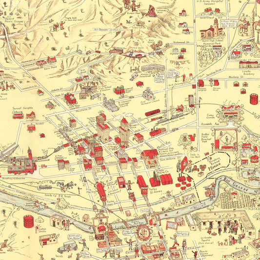 Vintage Map of El Paso, Texas Business Section, 1932