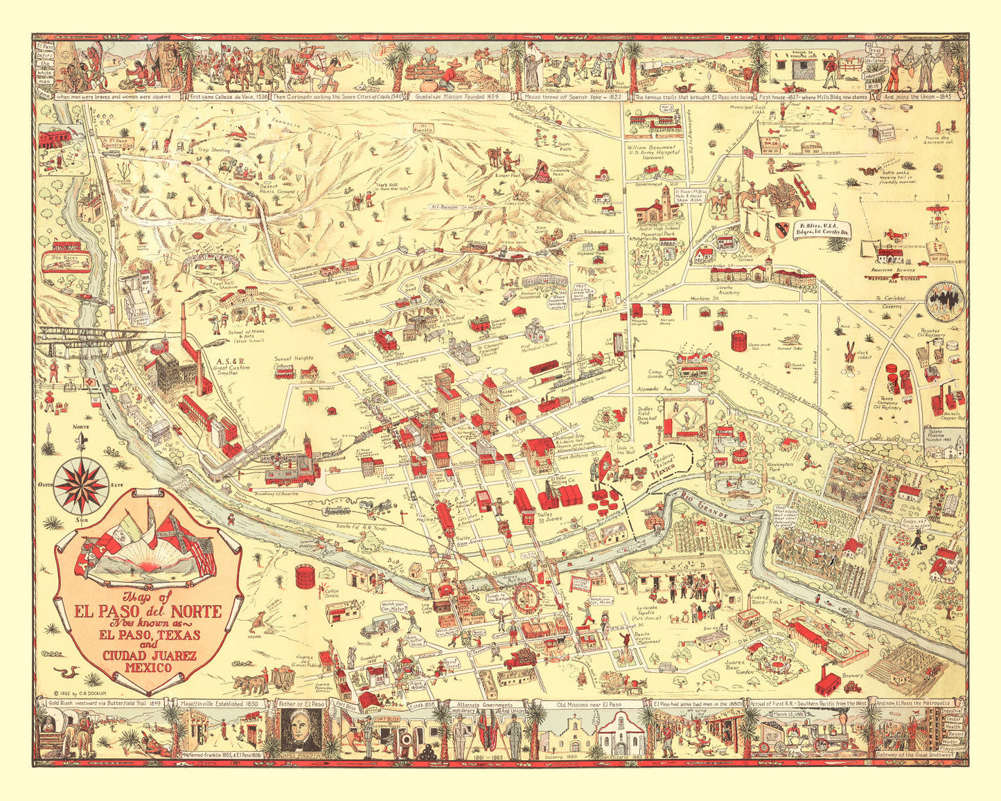 Vintage Map of El Paso, Texas Business Section, 1932