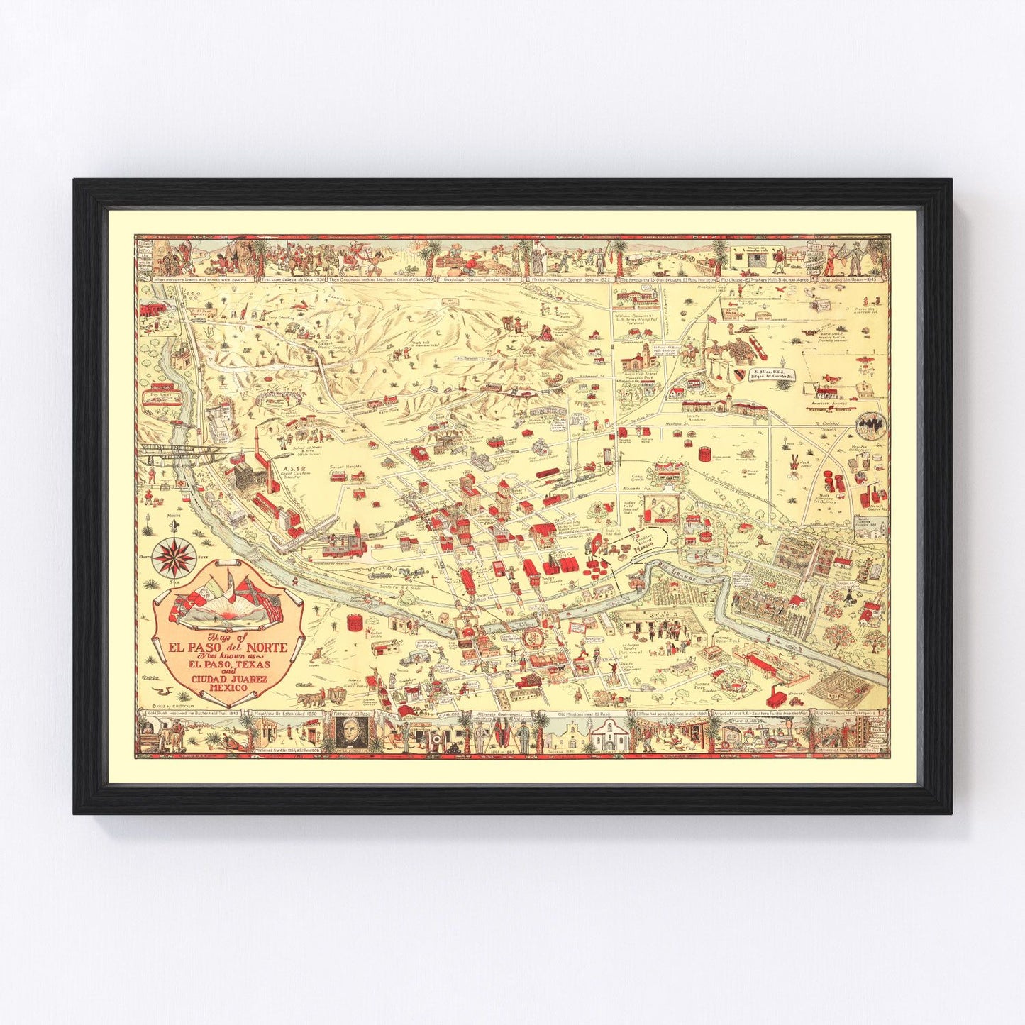Vintage map of El Paso, Texas business section, 1932