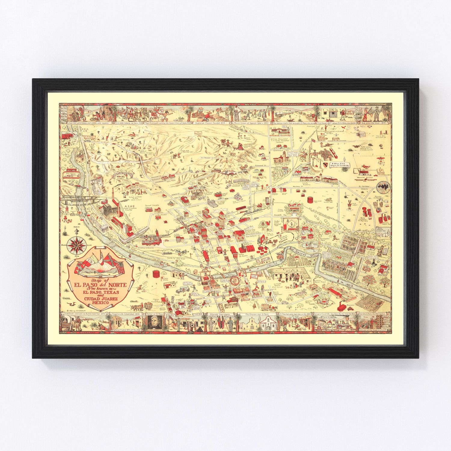 Vintage map of El Paso, Texas business section, 1932
