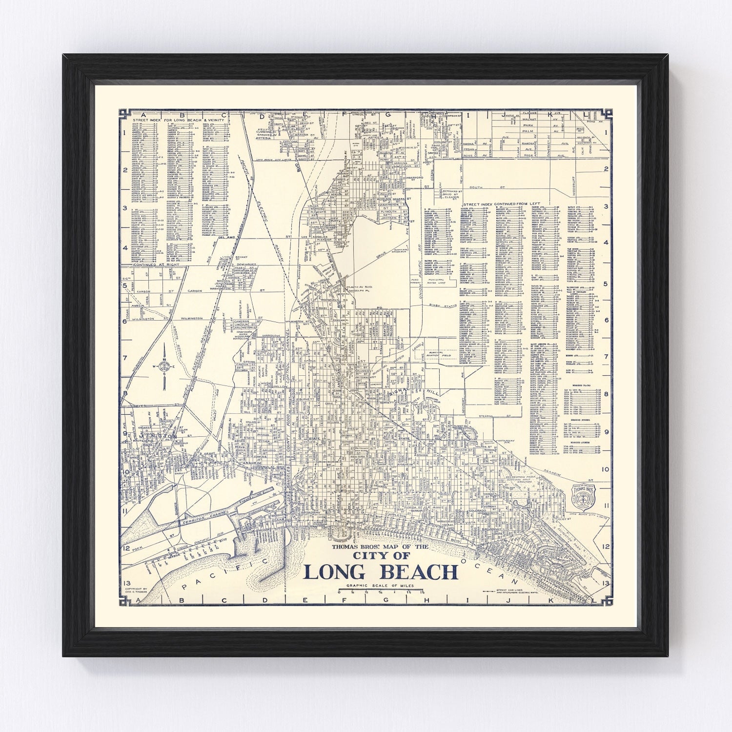 vintage map of Long Beach business section, California, 1938