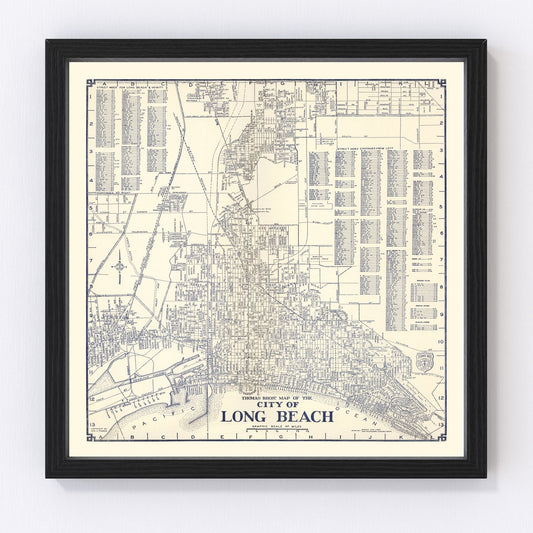 vintage map of Long Beach business section, California, 1938