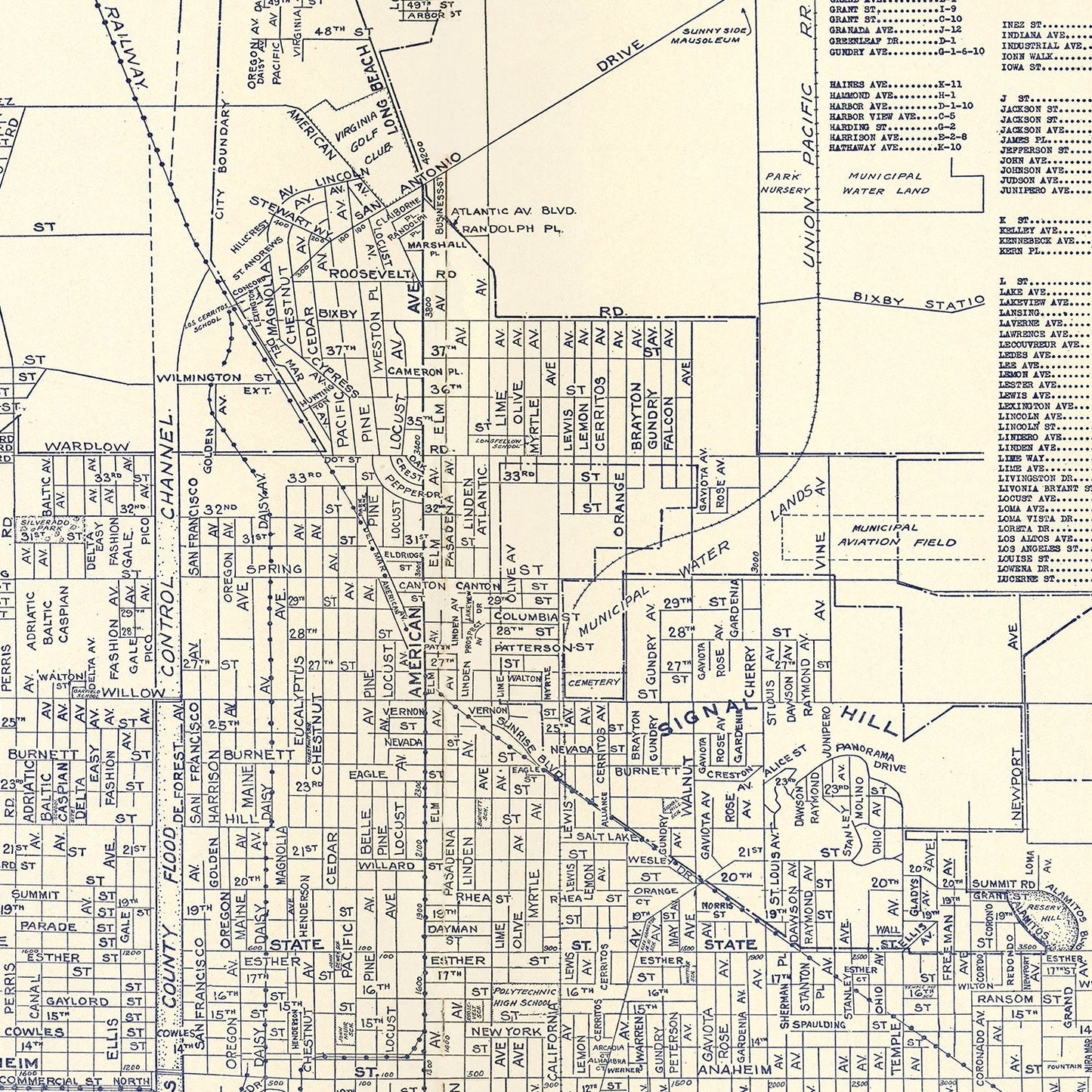 Vintage Map of Long Beach Business Section, California, 1938
