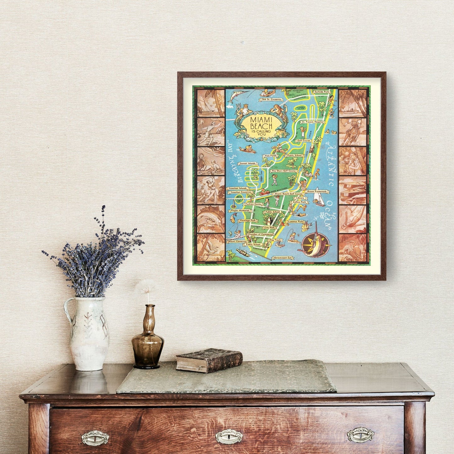 Vintage Map of Miami Beach, Florida, 1936