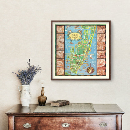 Vintage Map of Miami Beach, Florida, 1936