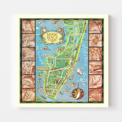 Vintage Map of Miami Beach, Florida, 1936