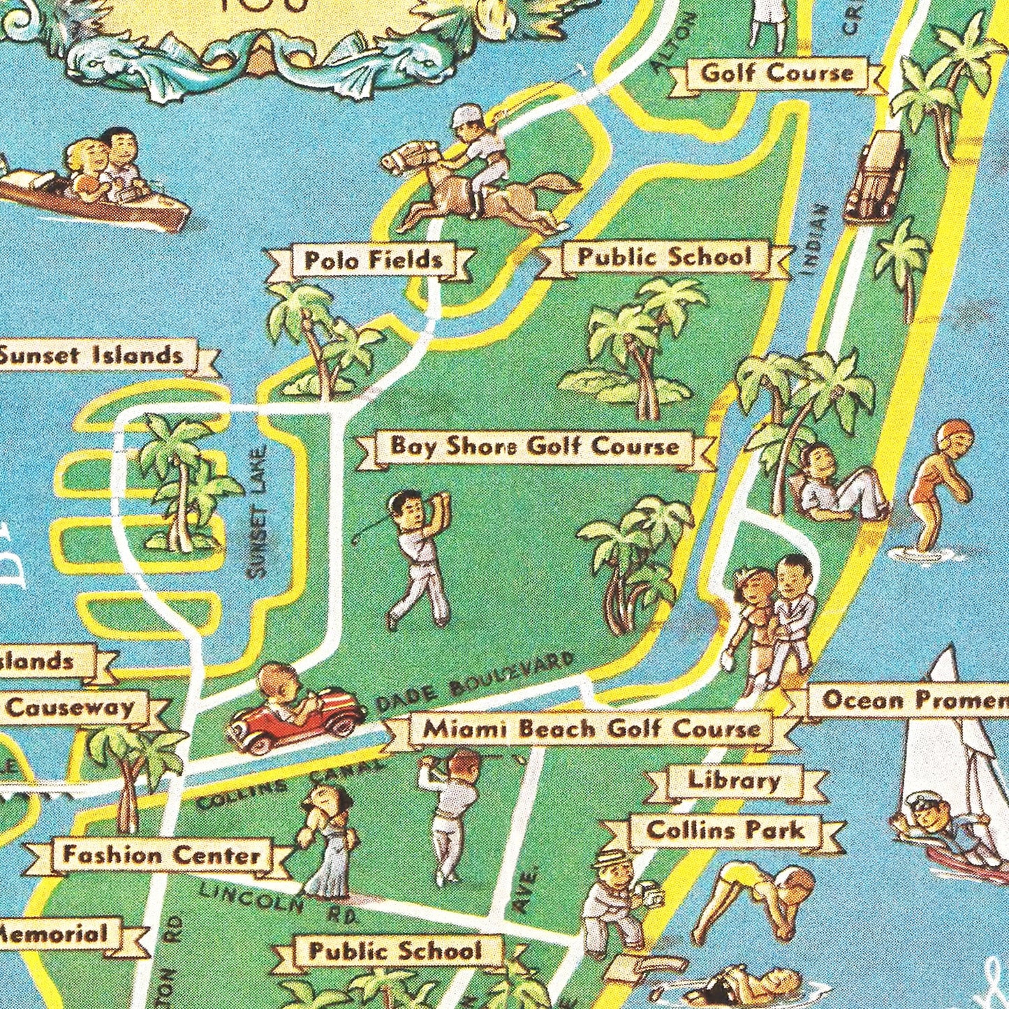Vintage Map of Miami Beach, Florida, 1936