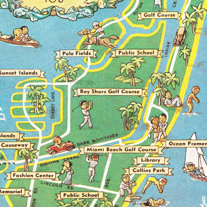 Vintage Map of Miami Beach, Florida, 1936