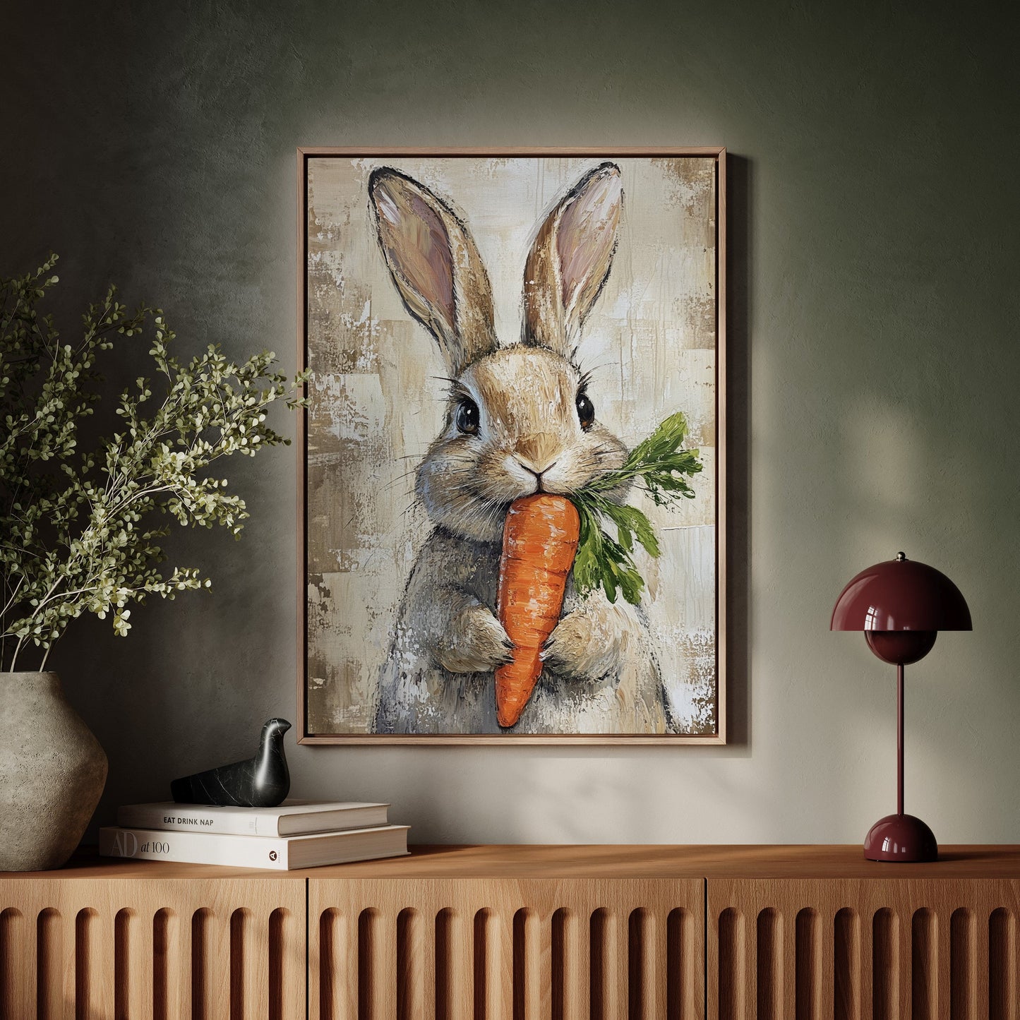 Bunny with Carrot Rustic Farmhouse Animal Wall Art Print