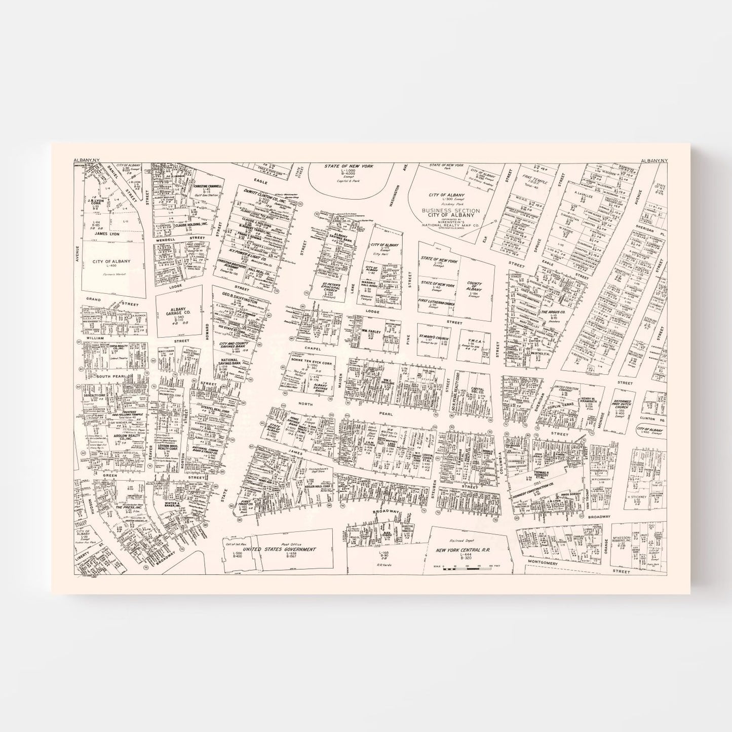 Vintage Map of Albany, NY Business Section, 1947