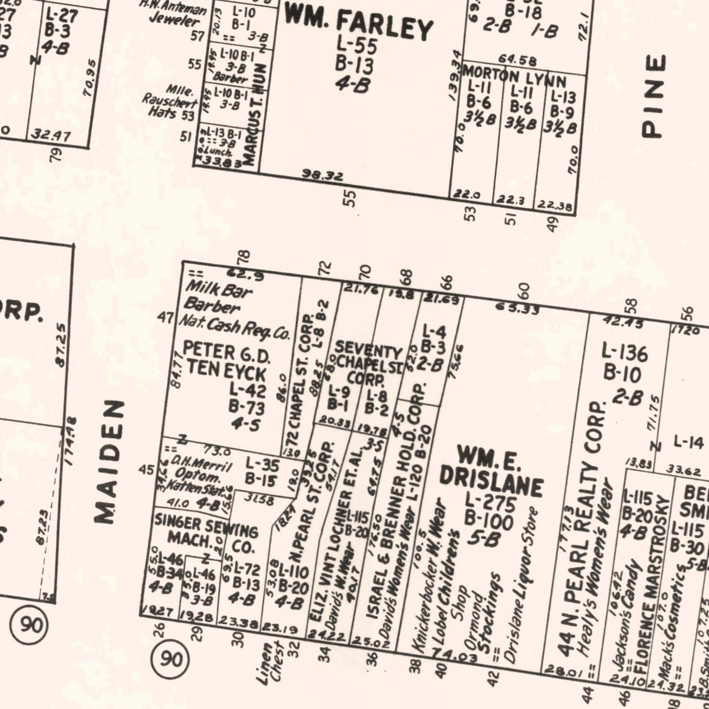 Vintage Map of Albany, NY Business Section, 1947