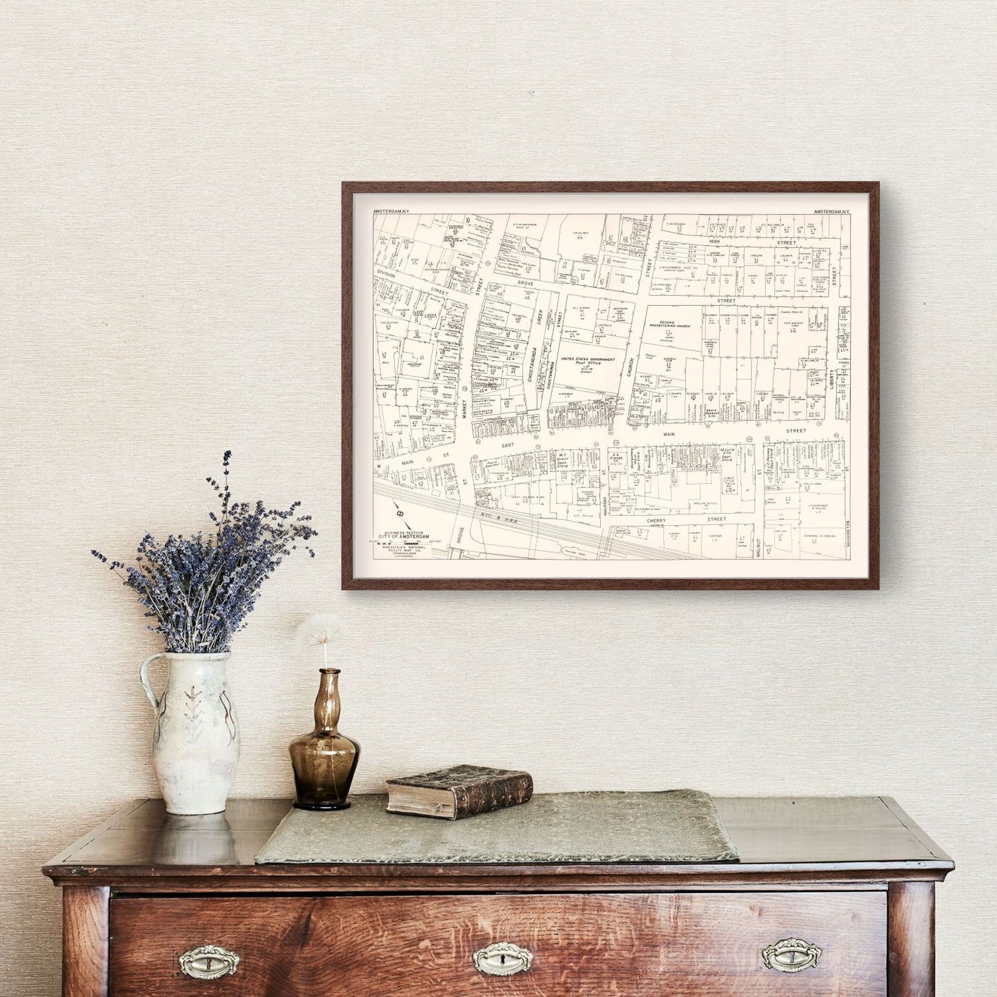 Vintage Map of Amsterdam, NY Business Section, 1947