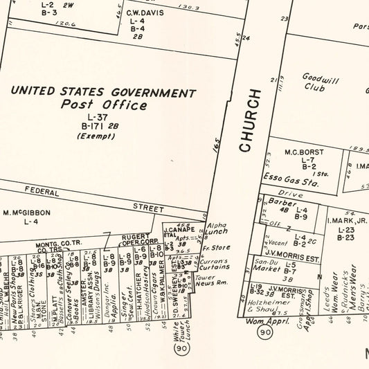 Vintage Map of Amsterdam, NY Business Section, 1947