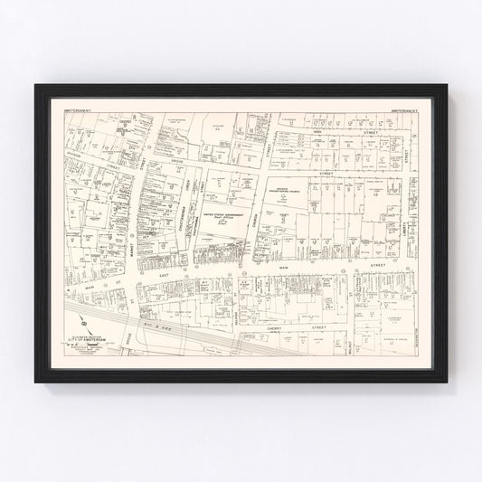 Vintage map of Amsterdam, NY business section, 1947 - restored print