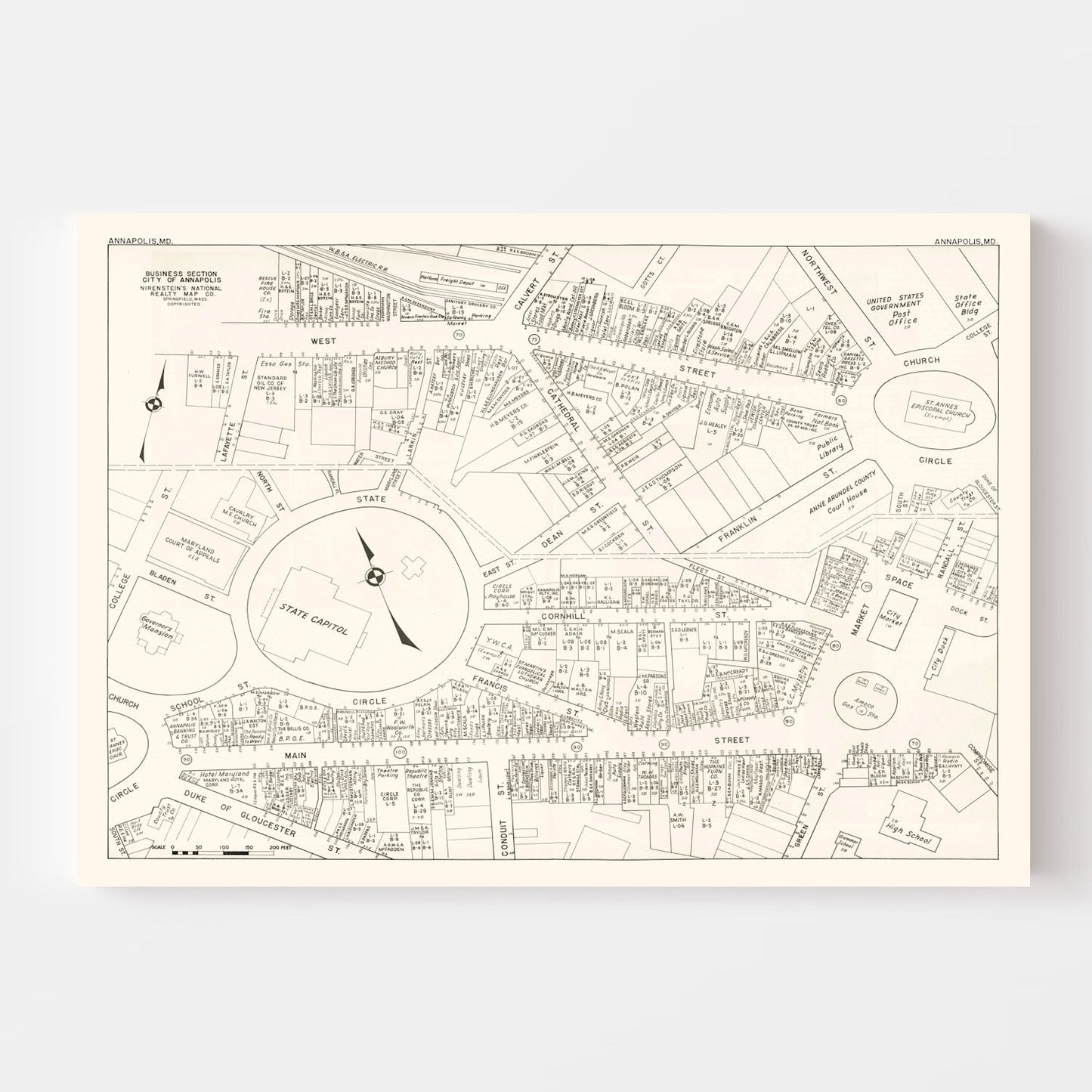Vintage Annapolis, Maryland Business Section Map, 1947